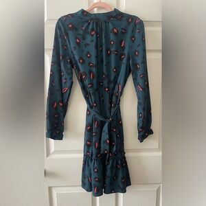 Chic Dark Teal and Red Patterned Midi Dress